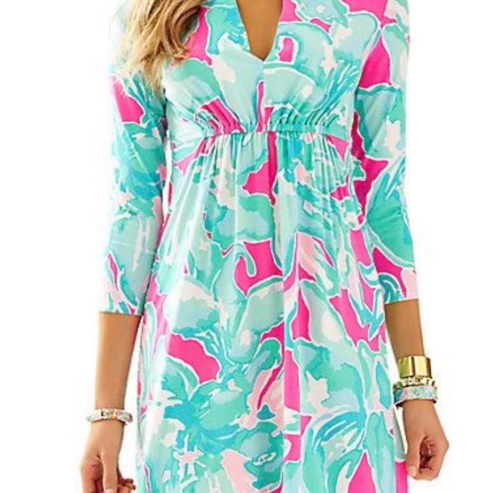 Women's Aqua and Pink Floral Dress